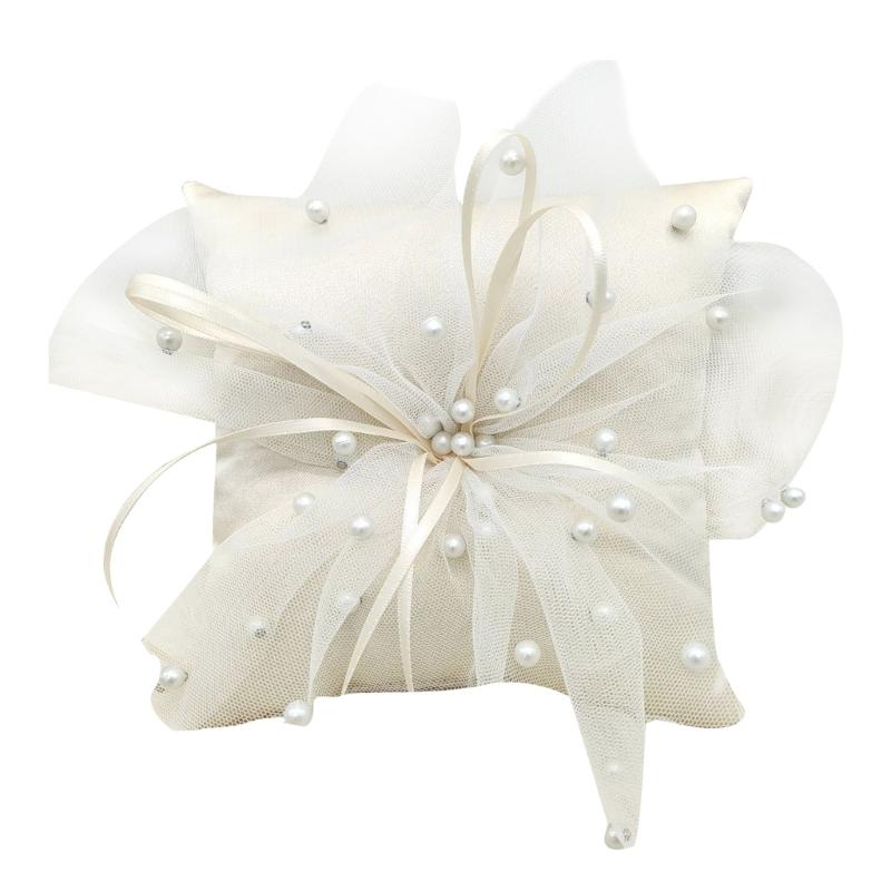 Ring Bearer Pillow - 31BB Handmade Pearls Cushion White Rings