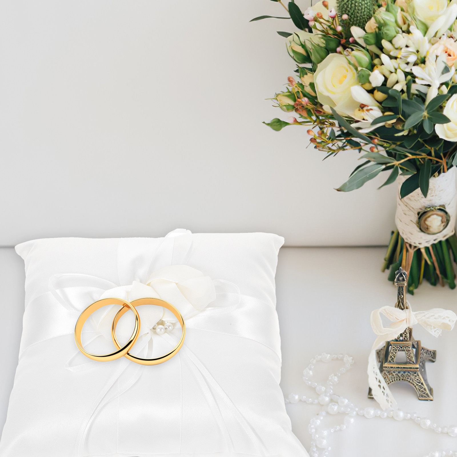 Ring Bearer Pillow - 20x20cm Elegant White Satin Pocket Ring