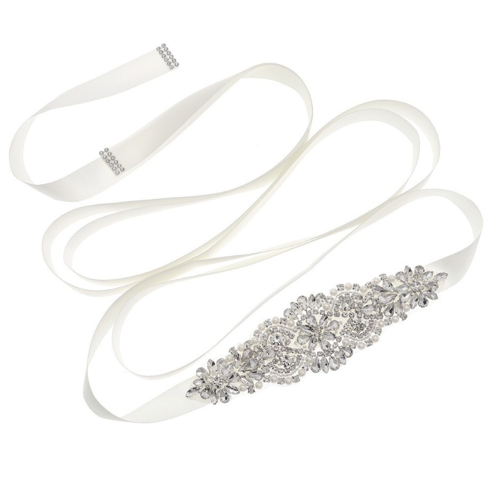 Bridal Sash Ribbon - Sweet Ribbon Bridal Belt Silver Long