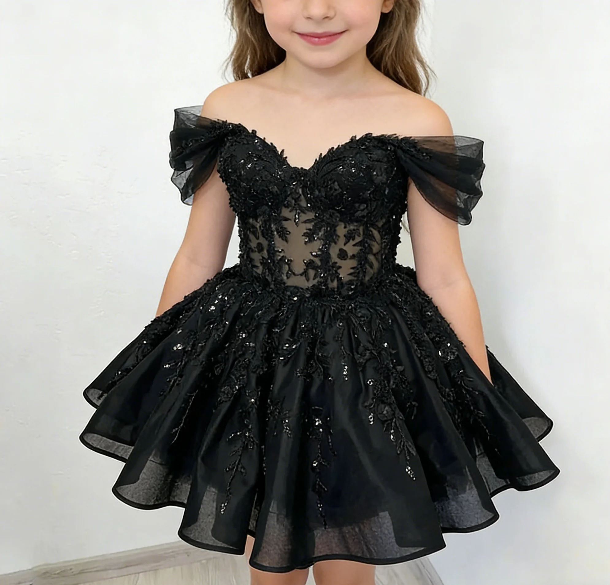 Bridal Sash Ribbon - Customized Off Shoulder Black Knee Lenght