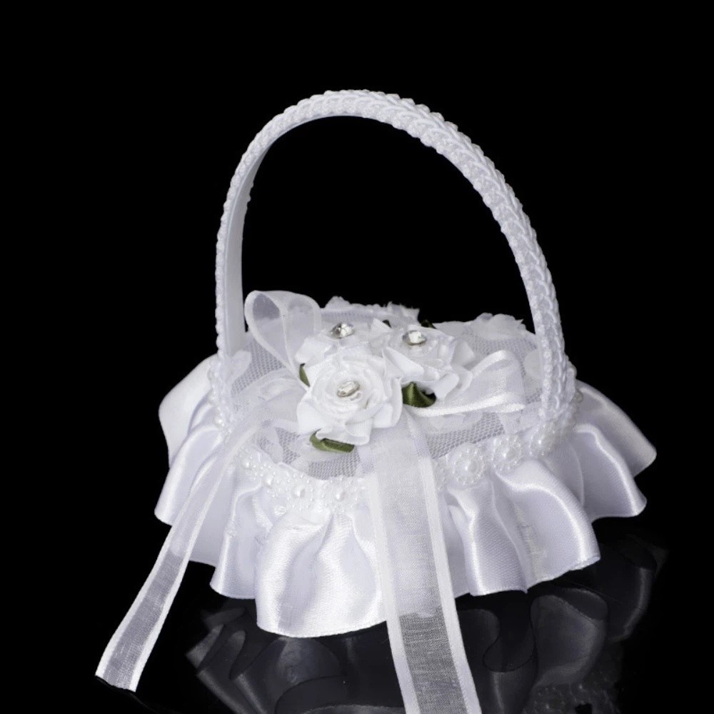 Ring Bearer Pillow - White Lace Heart-shaped Ring Box Bow-knot