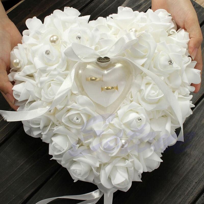 Ring Bearer Pillow - Wedding Ceremony Ivory Satin Crystal Ring