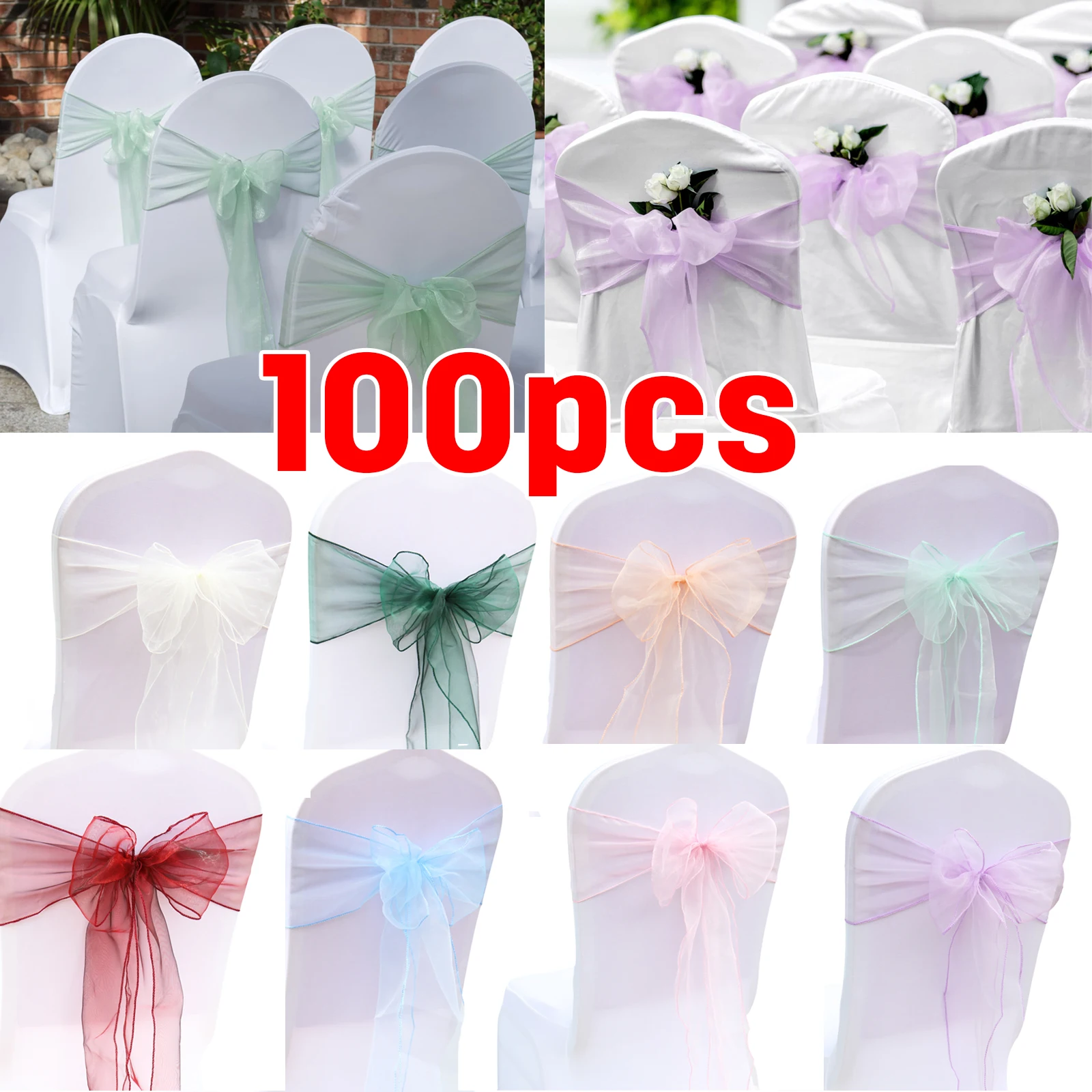 10/50/100PCS 17x275cm Organza  - огляд і ціна Chair Sash Organza