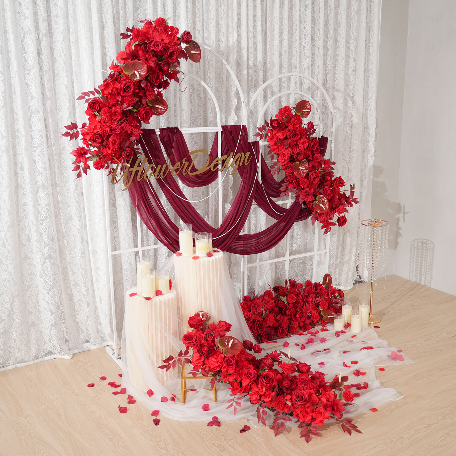 Uflower Red Flower Row Wedding - огляд і ціна Wedding Arch Flower